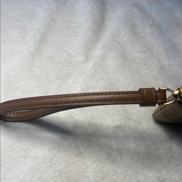 COACH BROWN LOGO LEATHER WRISTLET WITH CORNER ZIP SMALL BAG PURSE